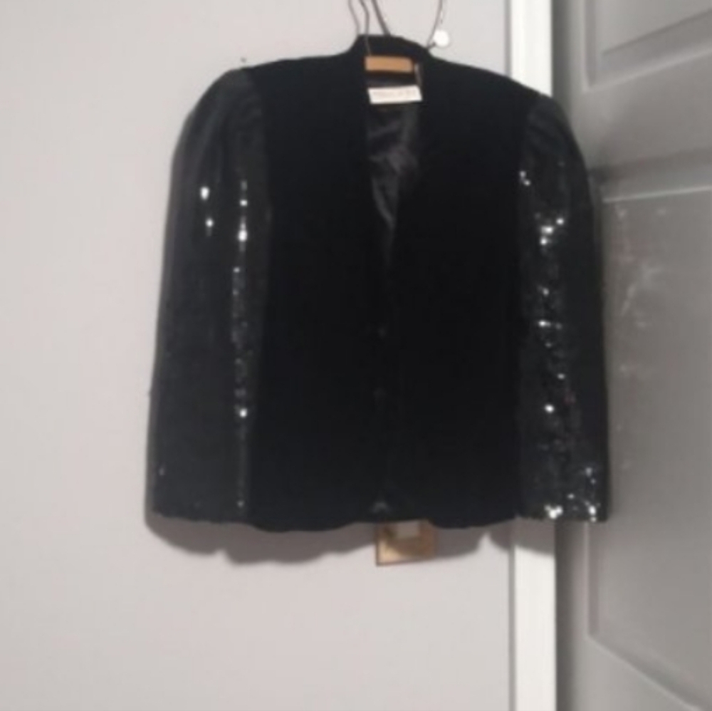 Vintage 1980s Miss Bergdorf Now Sequin Sleeve Velvet Blazer